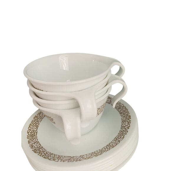 Set of 8 Corelle Woodland Brown Coffee Cups Saucers Open Handled Vintage Corning - Picture 5 of 11